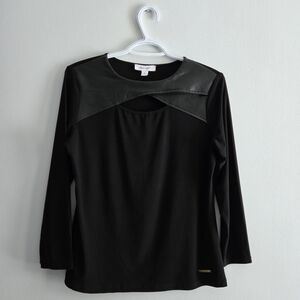 Nine West Black Long Sleeve Top with Leather Detail
